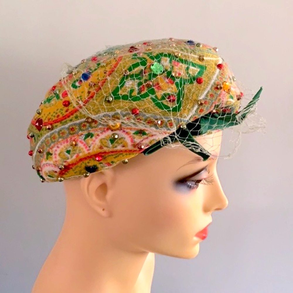 True Vintage Pillbox Wool Gemstones Hat 22 - Picture 2 of 12